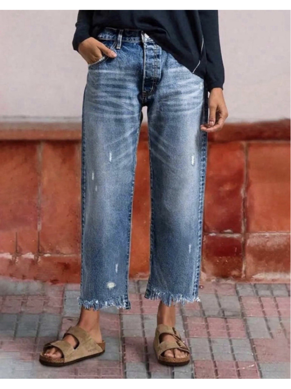 Flamingals Frayed Hem Stretchy High Waisted Distressed M.. - Picture 3 of 5